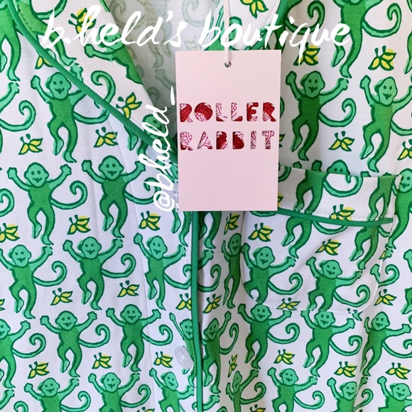 Roller Rabbit Monkey Polo Pajamas in Emerald Monkey Green Size Small S New NWT - Picture 4 of 17